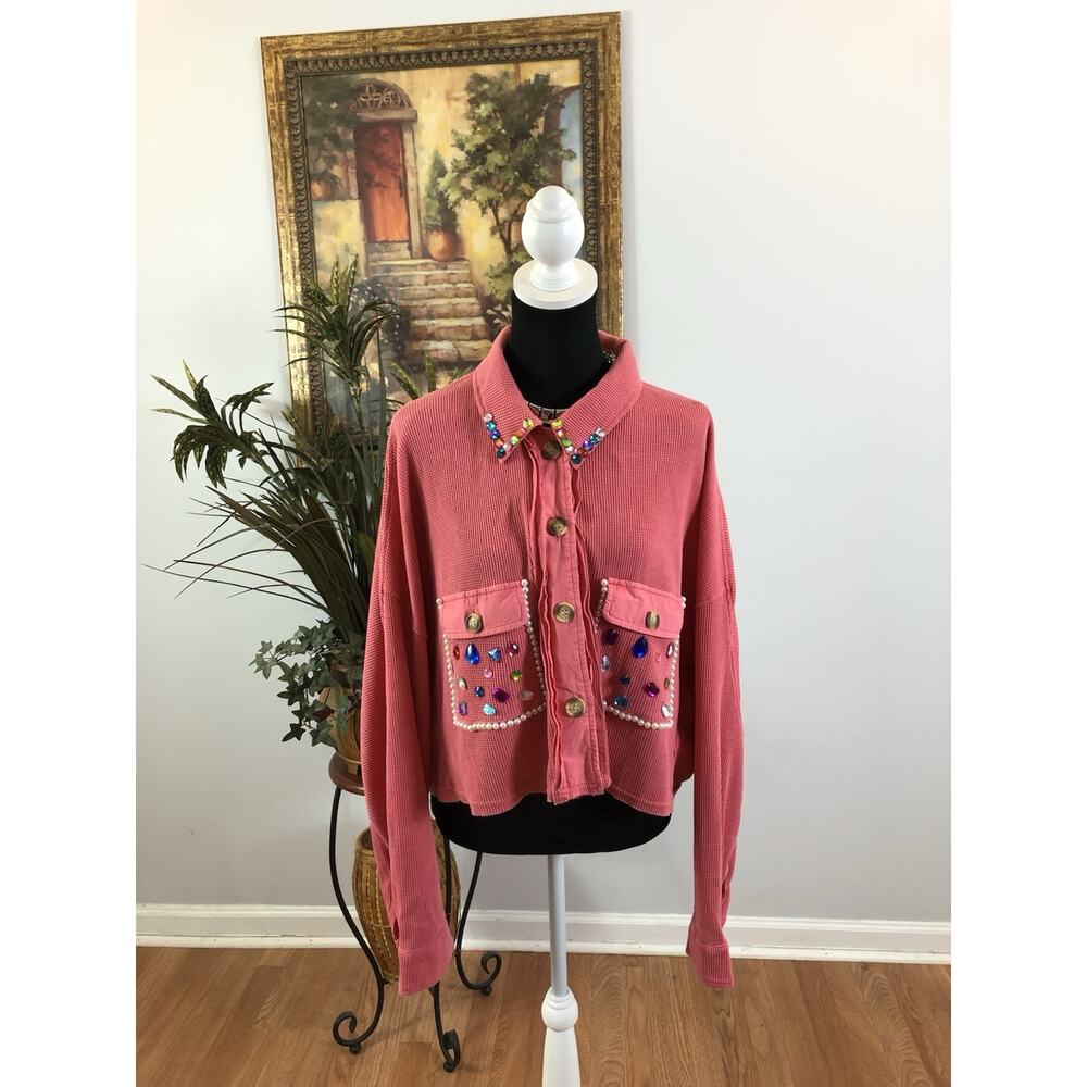 Women's Sweater M Oversized Boxy Long Sleeve Diamond Over Pockets And Collar